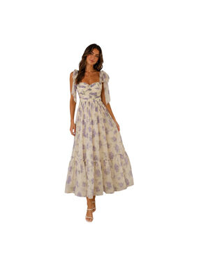 Petal + Pup Floret Midi Dress Lavender Floral Tie Shoulder Ruched Bust Size S NW